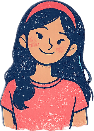 Ilustración de una adolescente sonriente con vincha, estilo crayón